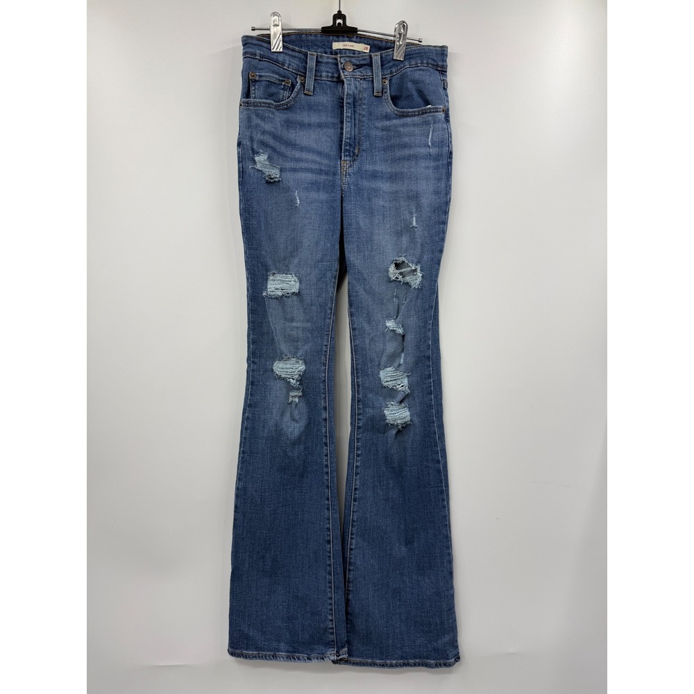 Levis 726 Flare Jeans Womens 28 Medium Wash Distressed Ripped High Rise Blue